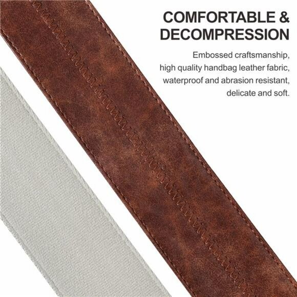 Brown Vegan Leather Guitar Strap Adjustable Soft Wide with Pick Holder - Picture 4 of 7